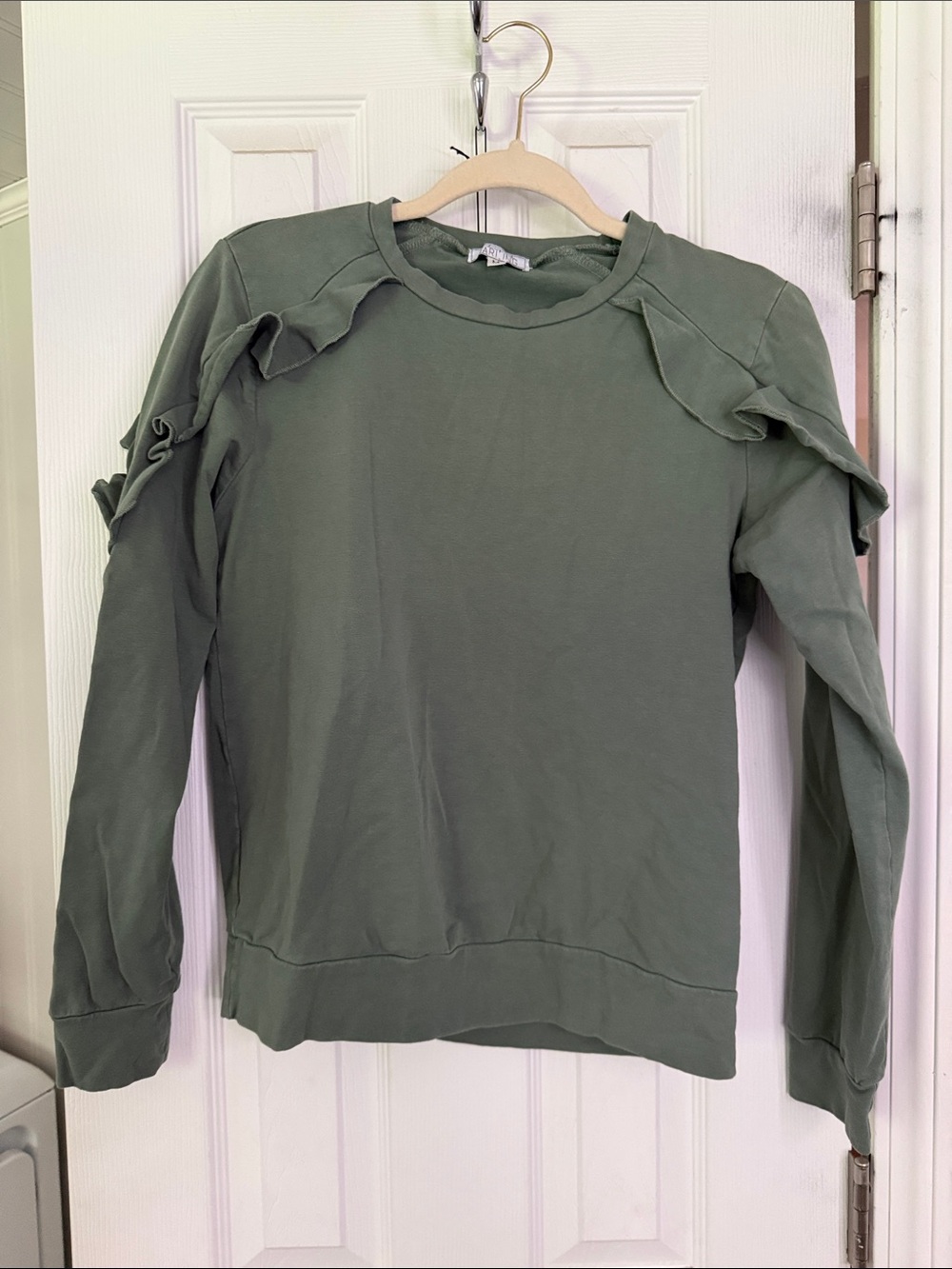 Darling Sage Green Ruffle Shoulder Sweatshirt